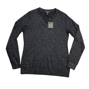 NWT Charter Club Luxury Cashmere Sweater Women's Sz Medium Black Metallic Silver